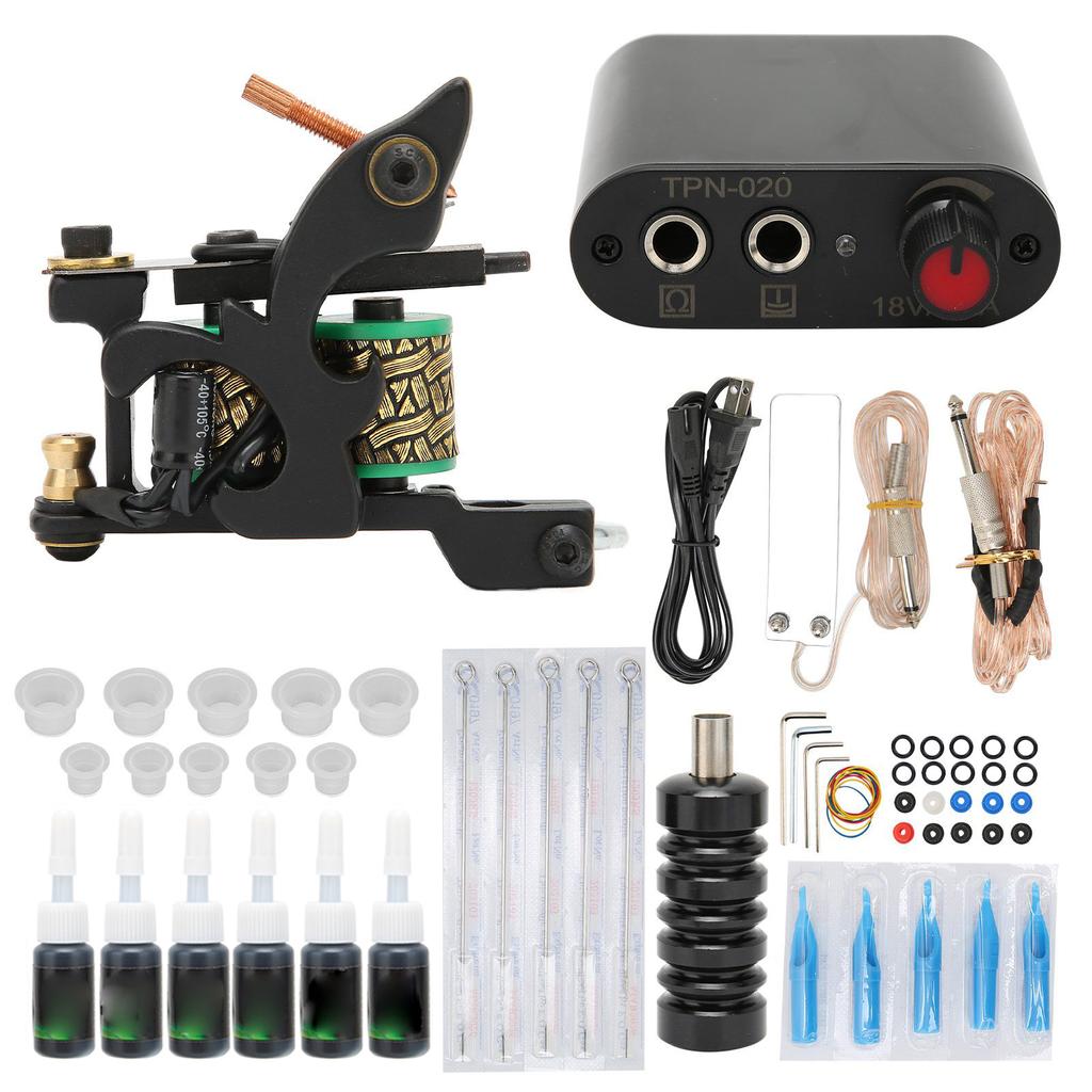 WSTZ0803‑20 Tattoo Coil Machine Black Mini Tattoo Power Supply Set for Beginners Professionals