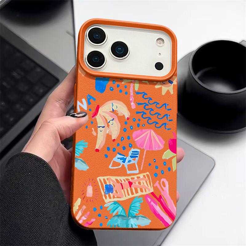 Для iPhone 17 Pro Max Чехол Роскошный Мультяшный Пейзаж для Отпуска Кожаная Текстура Силиконовая Крышка Для iPhone 16 Pro Max 15 14 13 12 11 16E Air