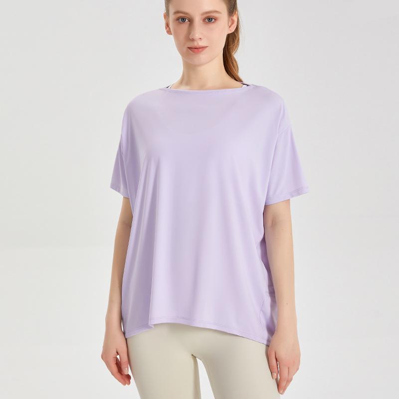Женский быстросохнущий топ для йоги LAHN Ice Silk — короткий рукав, свободный и облегающий крой, стильная повседневная спортивная одежда для лета
