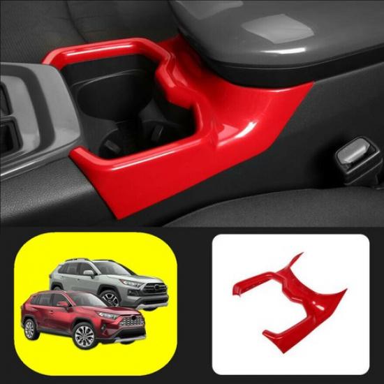 For - Toyota RAV4 ABS Red Interior Car Water Cup Holder Frame Cover Trim