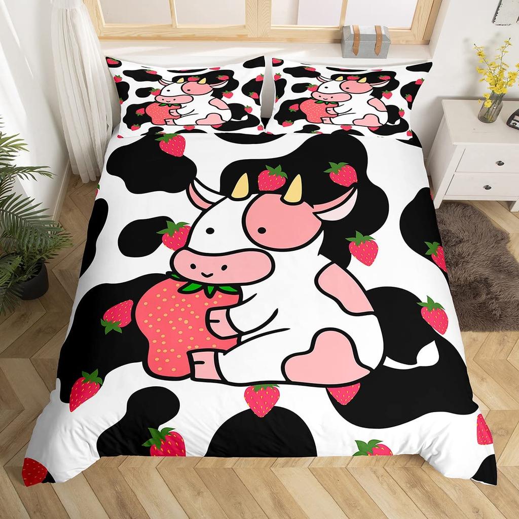 Milk Cow Wild Animals Pattern Duvet Cover Set King Queen Size Polyester Comforter Cover For Kid Girl Bedding Set With Pillowcase