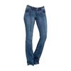 Women Jeans Mid Waist Pockets Zipper Button Closure Retro Washed Flared Hem Slim Fit Colorfast Full Length Lady Long Trousers