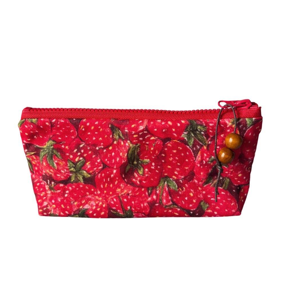 Zipper Design Pencil Case Strawberry Print Cosmetic Bag Trendy Makeup Pouch  School Supplies
