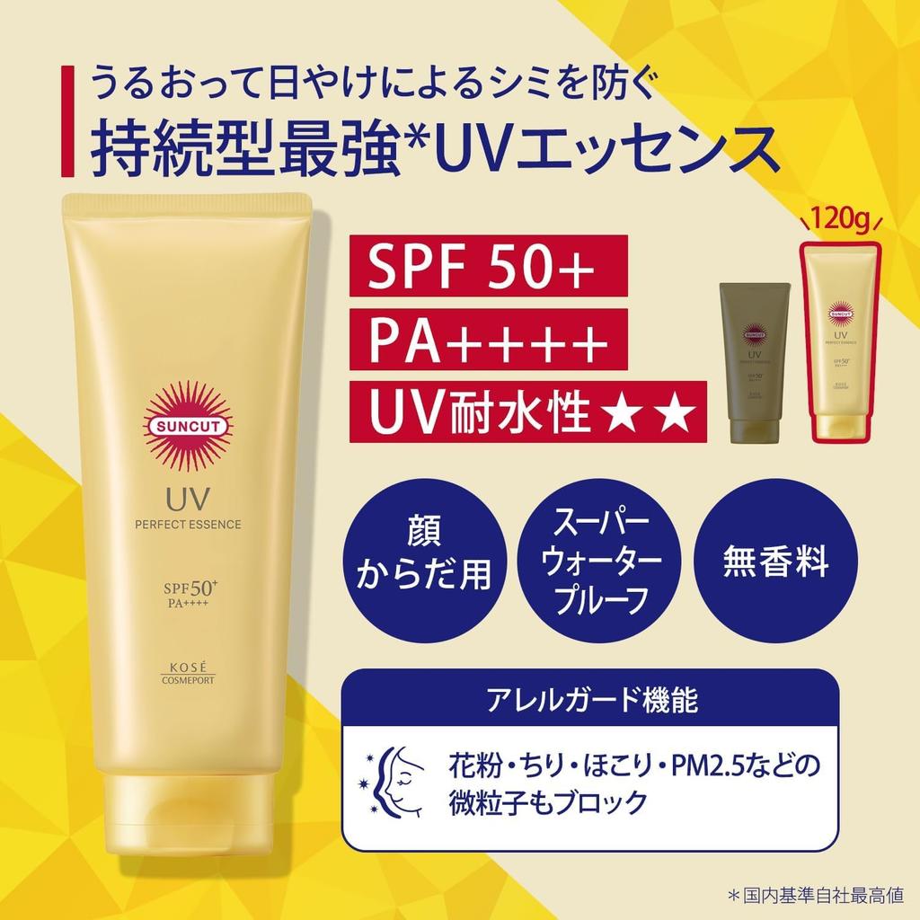Suncut Perfect UV Essence UV Водостойкий 120 г Для Лица и Тела Солнцезащитный Супер Водонепроницаемый Функция Аллергической Защиты Содержит Коллаген и Гиалуроновую Кислоту