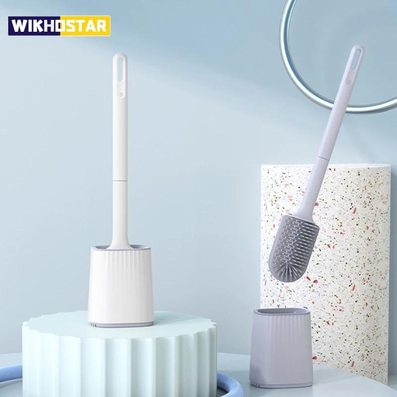 WIKHOSTAR Щетка для унитаза и держатель Аксессуары для ванной комнаты Настенный скребок для унитаза Силиконовые щетинки Инструменты для глубокой чистки