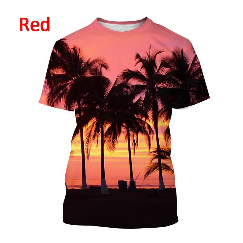 Летние мужские повседневные модные уличные футболки с 3D-принтом и короткими рукавами и узором пальмы в гавайском стиле.