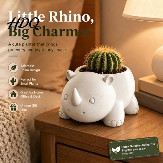 Горшок для суккулентов в виде носорога Милый горшок-носорог 3D-печатный цветочный горшок Настольный контейнер для растений Декоративный цветочный горшок в виде животного для кактусов и комнатных растений