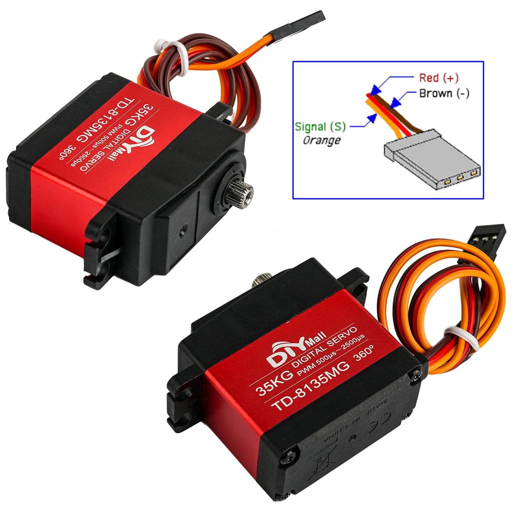 DIYmall 2-Pack TD-8135MG 35KG 360 Degree Servo, Full Metal Gear, High Voltage Continuous Rotation, Digital Servo for RC Car, Robot, Airplane
