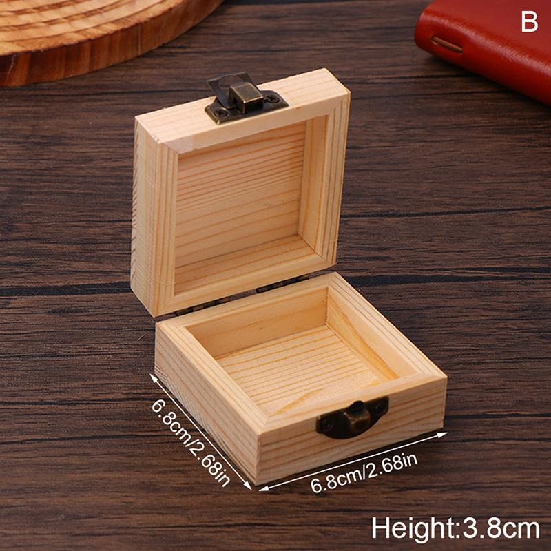 Simple Unfinished Log Color Wooden Watch Box DIY Pine Wood Treasure Chest With Locking Clasp Hinged Lid Jewelry Storage Box