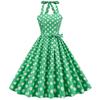 Retro polka-dot lace-up halter-neck flared ball gown performance dress, bohemian style