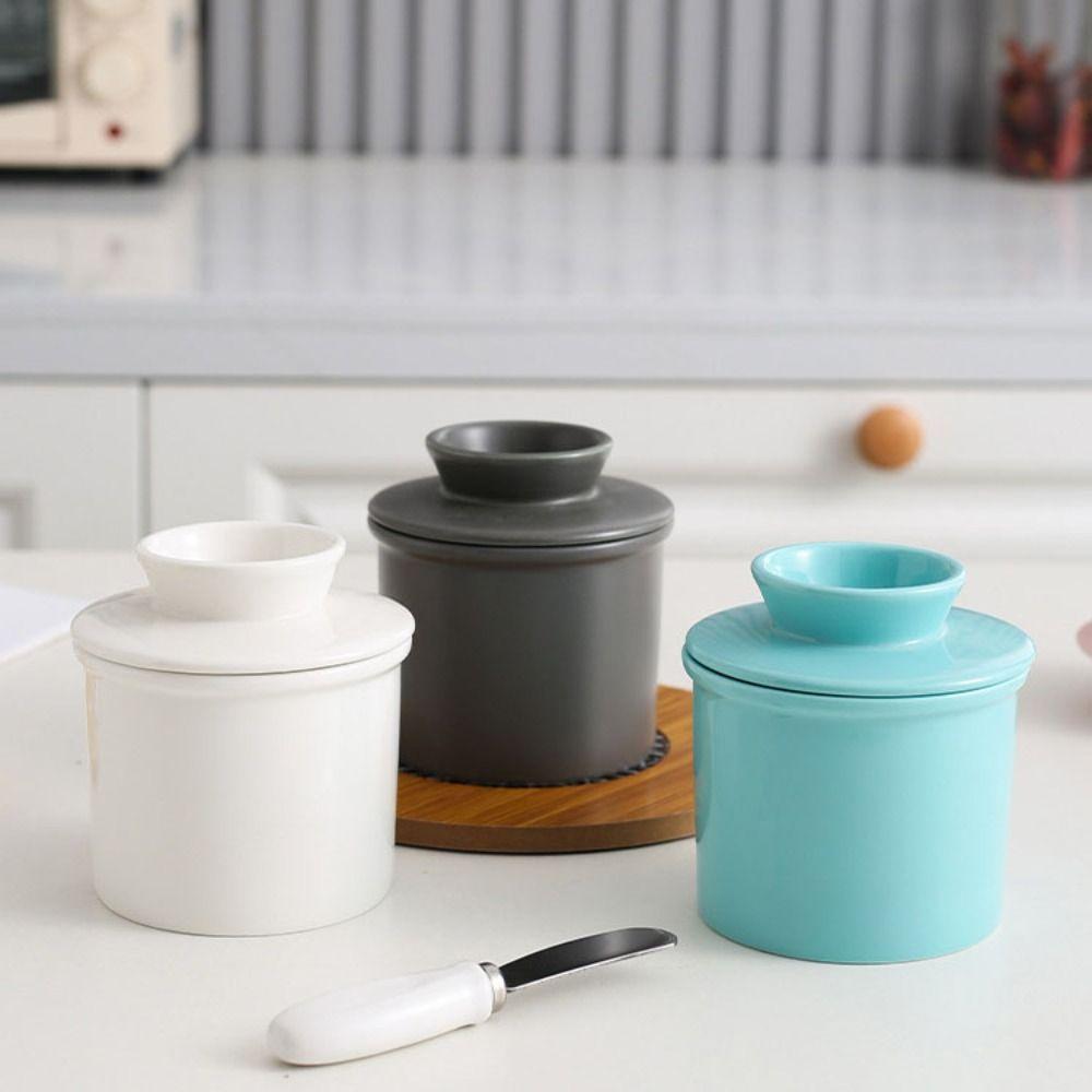 Ceramic Butter Cup with Lid Butter Jar Kitchen Gadgets Butter Tank Refrigerator