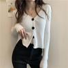 Women Autumn V Neck Long Sleeve Solid Color Cropped Single Breasted Sweater Slim Cardigan Knitwear