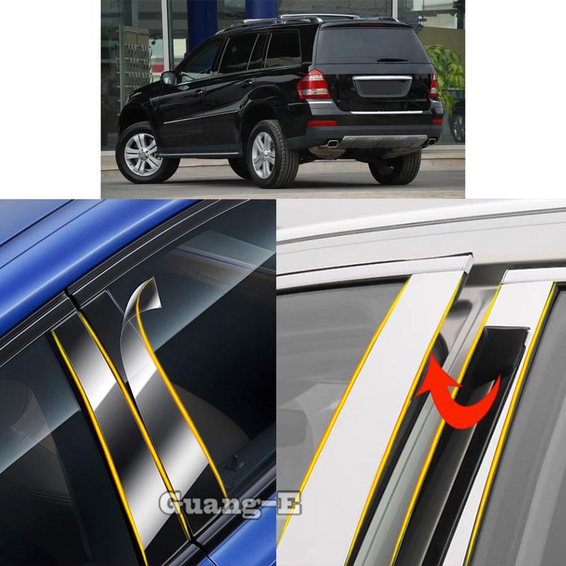 Car TPU/Glossy Mirror Pillar Post Cover For Mercedes-Benz GL Class X164 2006 2007 2008-2012 Door Trim Window Molding Sticker