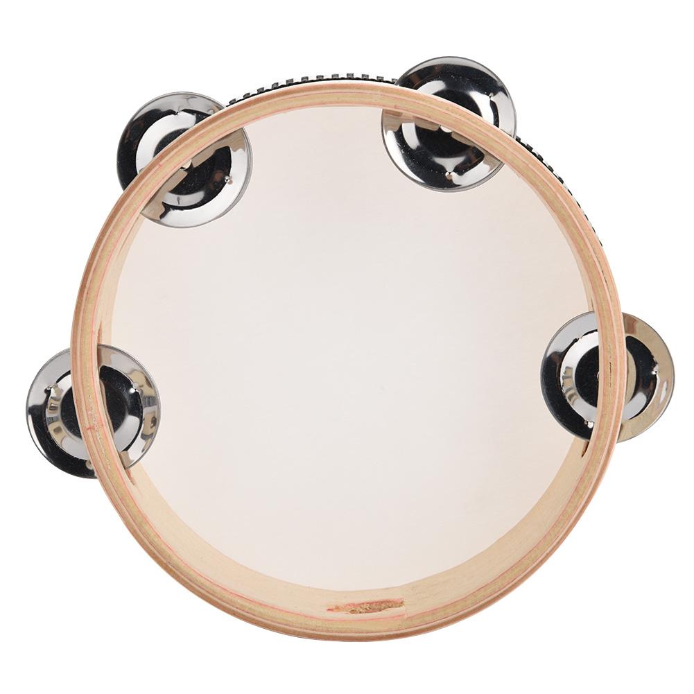 Wooden Handheld Tambourine Hand Drum with Bells Jingles for Early Education (6in)