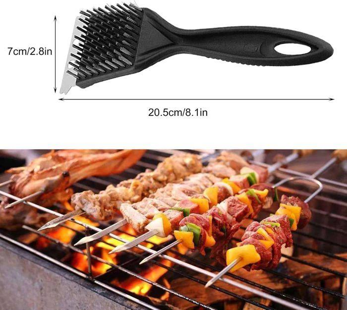 Brosse à gril - Brosse à gril en métal - Acier inoxydable - 2 pièces - Facile à utiliser - Noir