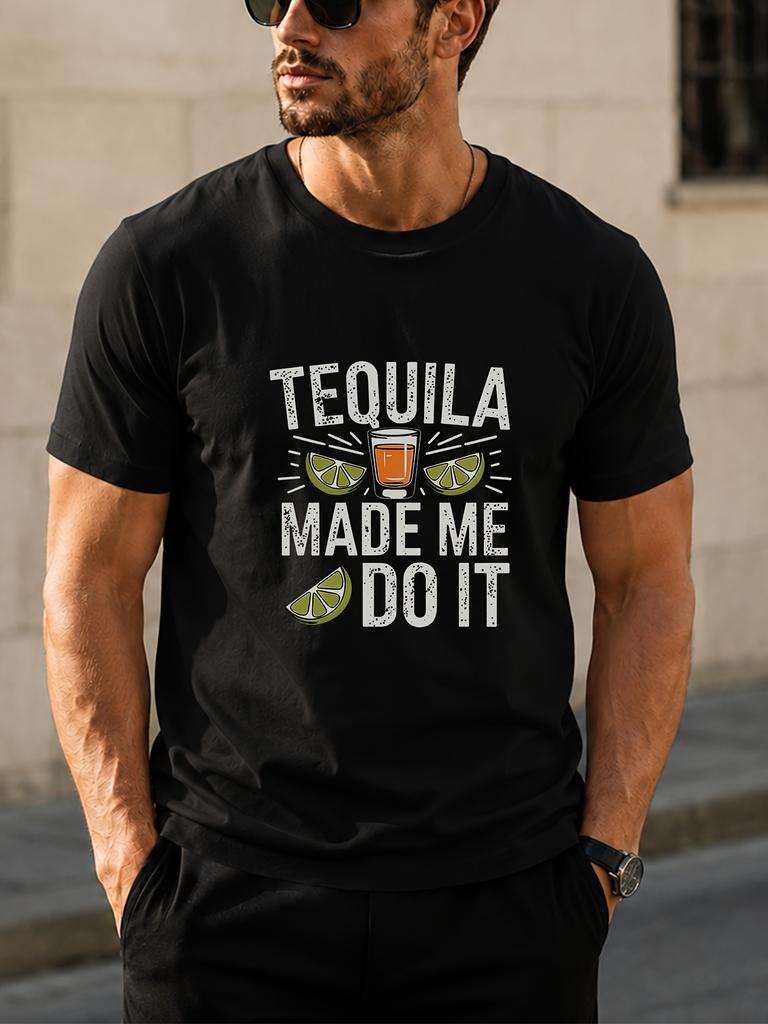 1pc "TEQUILA MADE ME DO IT" Tequila & Lemon Graphic unisex T-Shirt with Printed Design - Suitable for Daily Wear - Casual & Versatile - Summer Item -
