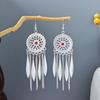 Этнические серьги-подвески с кисточками из перьев - Имитация серебра Мяо, Популярный туристический товар, Милый дизайн с бобами.
