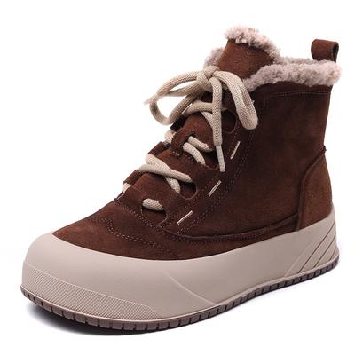 Женские ботильоны на платформе, флисовая подкладка, мех, на шнуровке, женская обувь, ботинки, ретро, натуральная кожа, круглый носок, на шнуровке, женские ботильоны