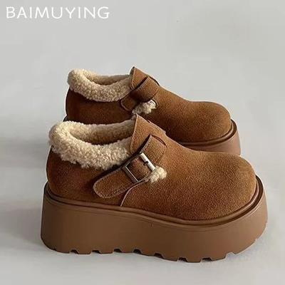 Замшевые женские зимние ботильоны на меховой платформе повседневные кроссовки хлопковые мокасины обувь зима 2025 тренд теплые прогулочные ботинки женские