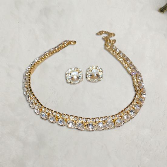 1 комплект ожерелье серьги комплект винтажный кубический цирконий регулируемая длина контрастный цвет невесты ювелирные изделия выпускной вечер свадьба серьги гвоздики