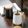 450ML Vintage Wooden Handle Ceramic Coffee Mug Nordic Design Lid Porcelain Tea Milk Cup Drinkware Gift for Couple Office