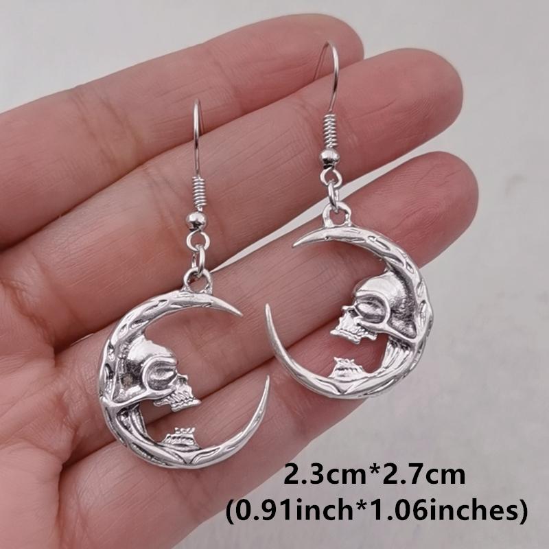 Модные старинные серебристые серьги-подвески с черепом в форме луны для женщин, готические темные винтажные ювелирные изделия с черепом, подарки