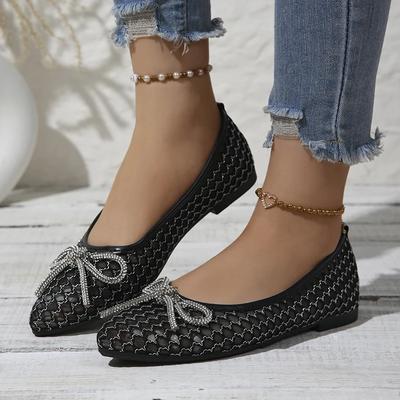 Rimocy Сексуальные черные сетчатые женские балетки 2025 весна-лето на шнуровке с бантом мягкая подошва офисная обувь легкие дышащие сандалии с острым носком