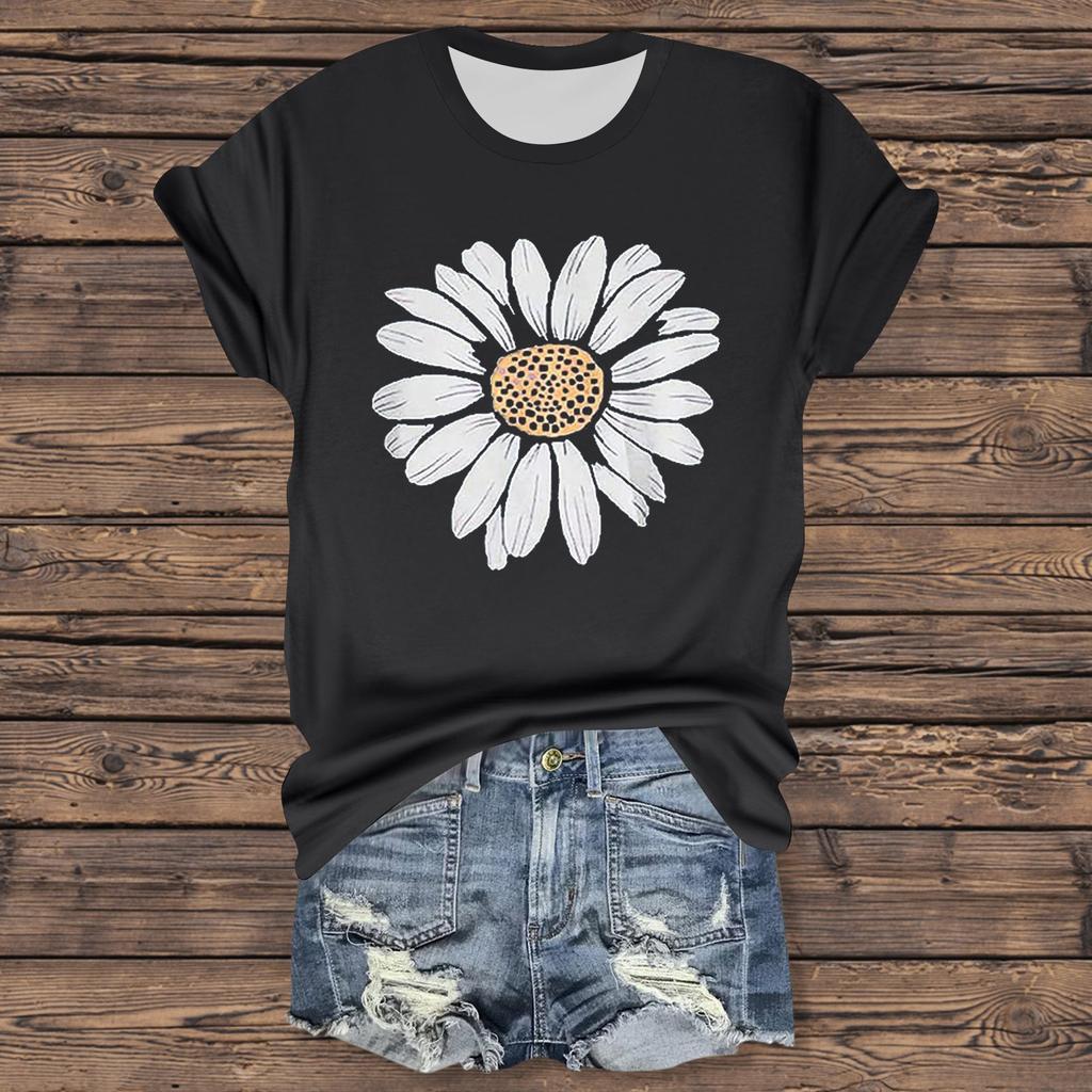 Женская повседневная футболка с принтом, пуловер с круглым вырезом, топ с короткими рукавами