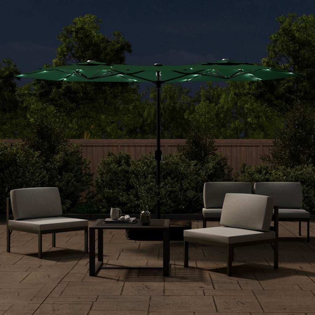 Vidaxl Podwójny Parasol Ogrodowy Z Led, Zielony, 316X240 Cm