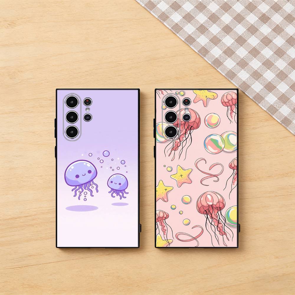 Cartoon Jellyfishes Pattern Phone Case for Samsung Galaxy S26 S25 S24 S23 S22 S21 Ultra Plus FE Cover