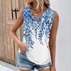 Summer Womens Tank Tops V Neck Casual Printed Sleeveless Shirts Casual Loose Fit Pleated Tshirts Tees Ladies Blouse
