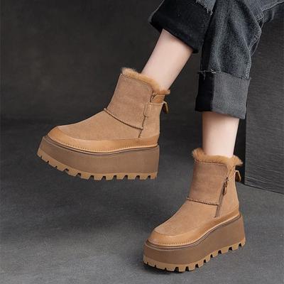 2024 Женская обувь Ботинки женские с боковой молнией Модные повседневные ботинки с круглым носком Женская зимняя обувь на бархатной платформе для женщин