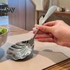 Decorative Serving Spoon Hammer-Grain Handle Shell Shape Design Polished Mirror Finish Soup Kitchen Tableware Artistic