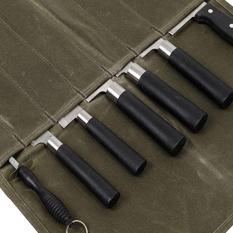 Chef Knife Roll Bag - Canvas Cutlery Organizer for Kitchen, Camping, BBQ & Travel, Portable Knife Storage with Multiple Pockets