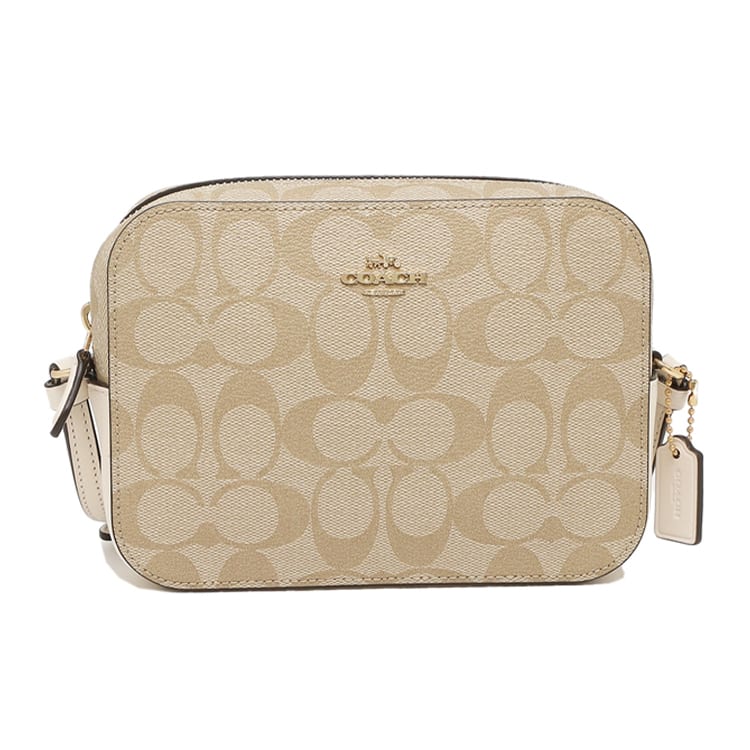 COACH Camera Coated Canvas With Leather Camera Bag, Shoulder Bag, Crossbody Bag Women's White & Khaki 91677-IMDQC