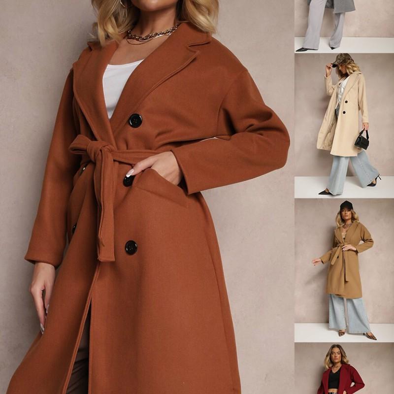 2025 Fall Winter Double Breasted Wool Blend Coat Women Warm Lined Real Pockets