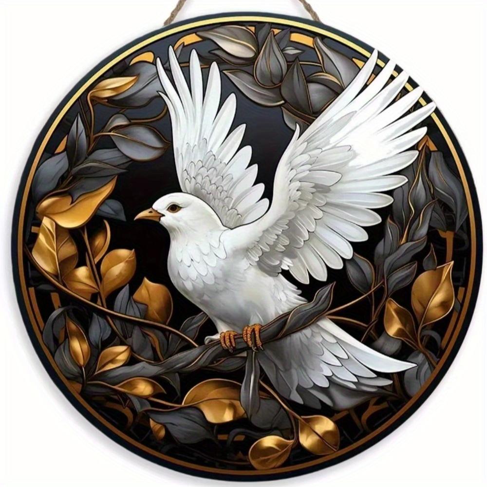 1pc 2d Flat Round Wooden Flat Sign - 20cm, Dove of Peace Theme, Suitable for Home, Office, Garage, Coffee Shop, Bar, Holiday Party Decoration, Gift