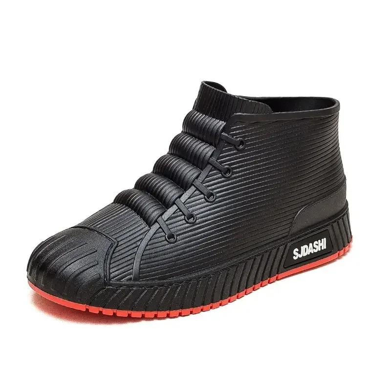 Мужская обувь из ПВХ, износостойкая, водонепроницаемая и нескользящая, мужские резиновые сапоги, дождливый день, без шнуровки, галоши для города, широкие носки, новые