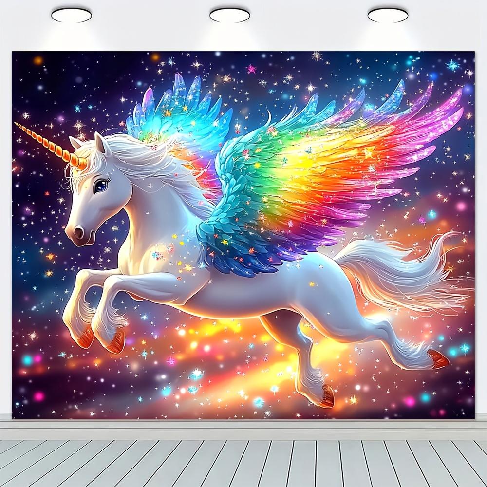 Rainbow Wings Unicorn Tapestry Dreamy Starry Sky Wall Carpet Magic Shining Galaxy Living Room Decoration