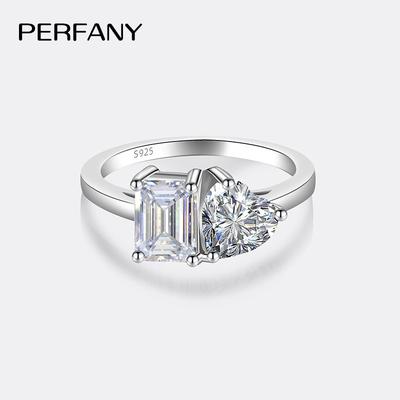 PERFANY Кольцо женское S925 Чистое серебро, форма сердца, муассанит, изумрудная/радиационная огранка, лабораторный бриллиант, свадебные украшения