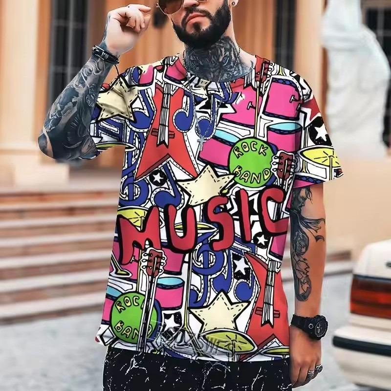 Fun Graffiti Street T-shirt 3D Printed Men's Hip Hop Summer Cool Tee Shirt Casual Youth Popular Personality Short Sleeve Top