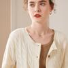 Women's 100% Pure Cashmere Round Neck Cable Knit Cardigan Sweater