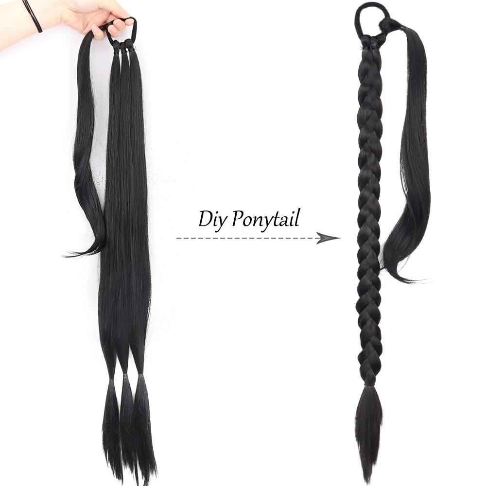 MERISIHAIR Synthetic Braided Ponytail Hair Extensions Natural Blond Hairpiece Long Wrap Around Pony Tail with Rubber Band