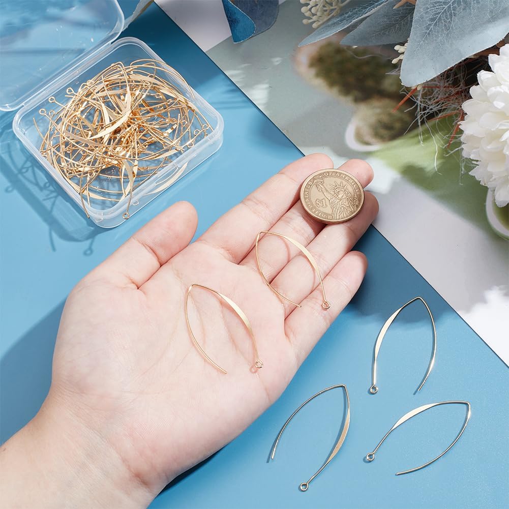 UNICRAFTALE 50Pcs Real 18K Gold Plated Earring Hooks V-Shape Ear Wires Metal Earring Hooks with Horizontal Loop Metal Ear Wires Drop Earring Hooks