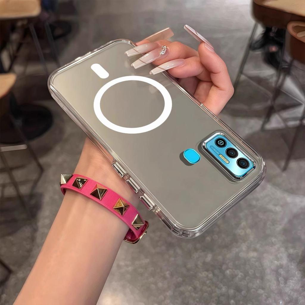 Case for TECNO SPARK 7T,7 Minimal Semi-Transparent Magnetic Casing Raised Electroplated Lens Bezel Anti-Slip Drop Resistant Protective Shell
