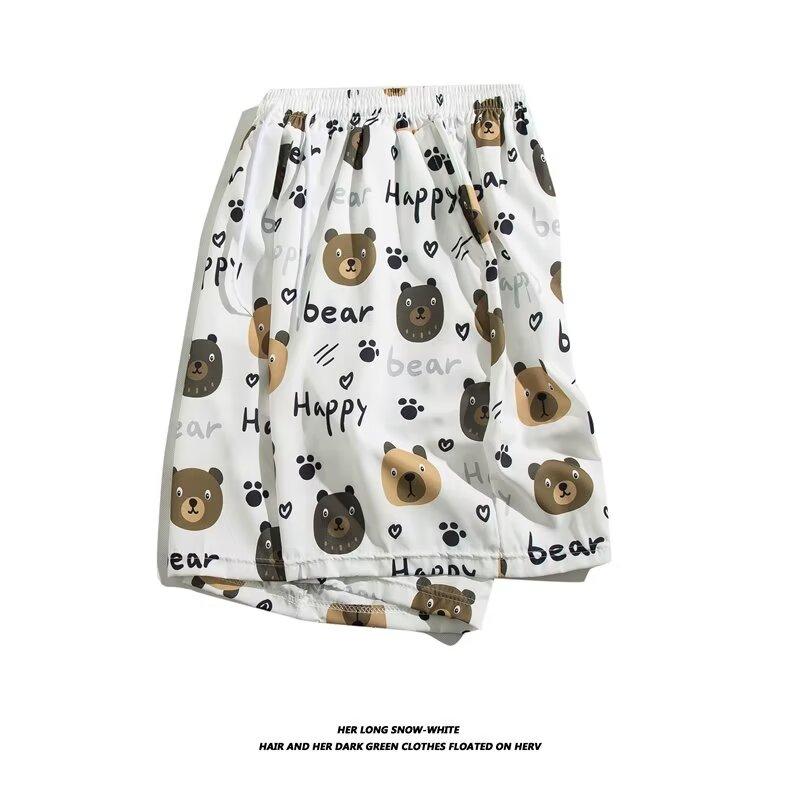 Крутые гавайские пляжные шорты из ледяного шелка, мужские летние тонкие брюки в японском ретро-американском стиле, модные брендовые повседневные брюки пять четвертей