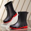 British Trend Men's Rain Shoes Medium Tube Water Shoes Outdoor Fashion Belt Mouth Rubber Shoes Non-slip Men's Water Shoes Fishing Mountain Men's Shoes