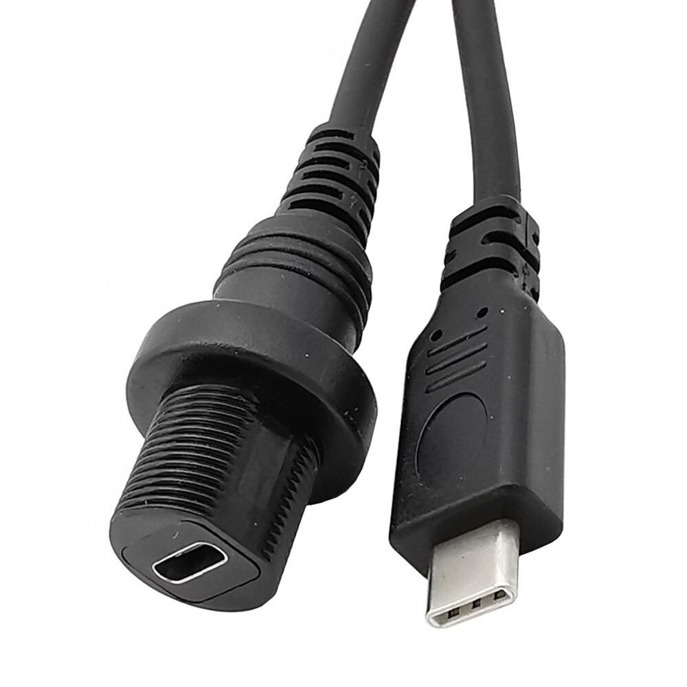 Type-C 3.0 Male to Female Flush Panel Mount Extension Cable Full Copper Core USB C Cord For Car Boat Motorcycle Dash 0.3M 1M