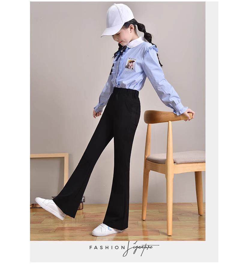 Стильные черные расклешенные брюки для девочек - Приталенный пояс, Осень/Зима 2025, Повседневные, Длинные, для подростков