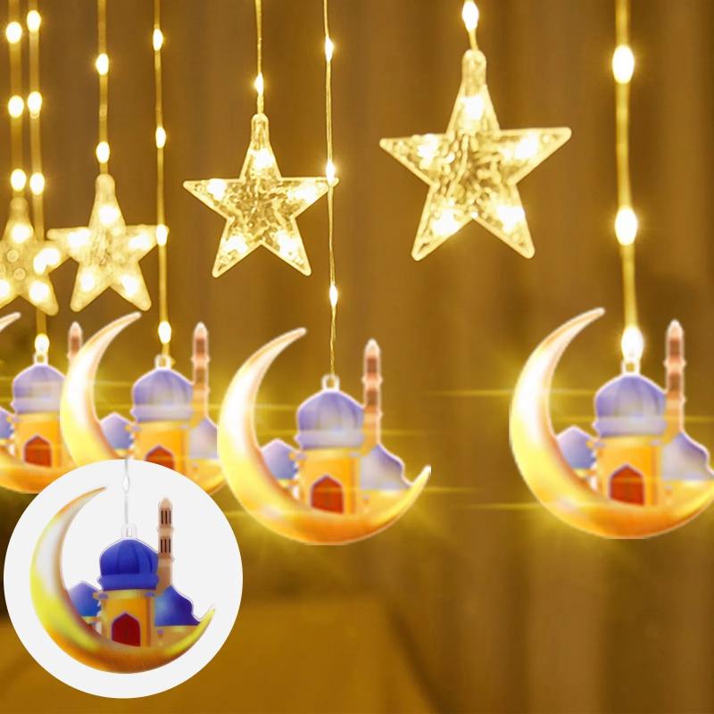 1Pc LED Star Curtain Decorative Light Moon Castle Light String Colorful Light Flashing Light String Full of Stars Room Decoration